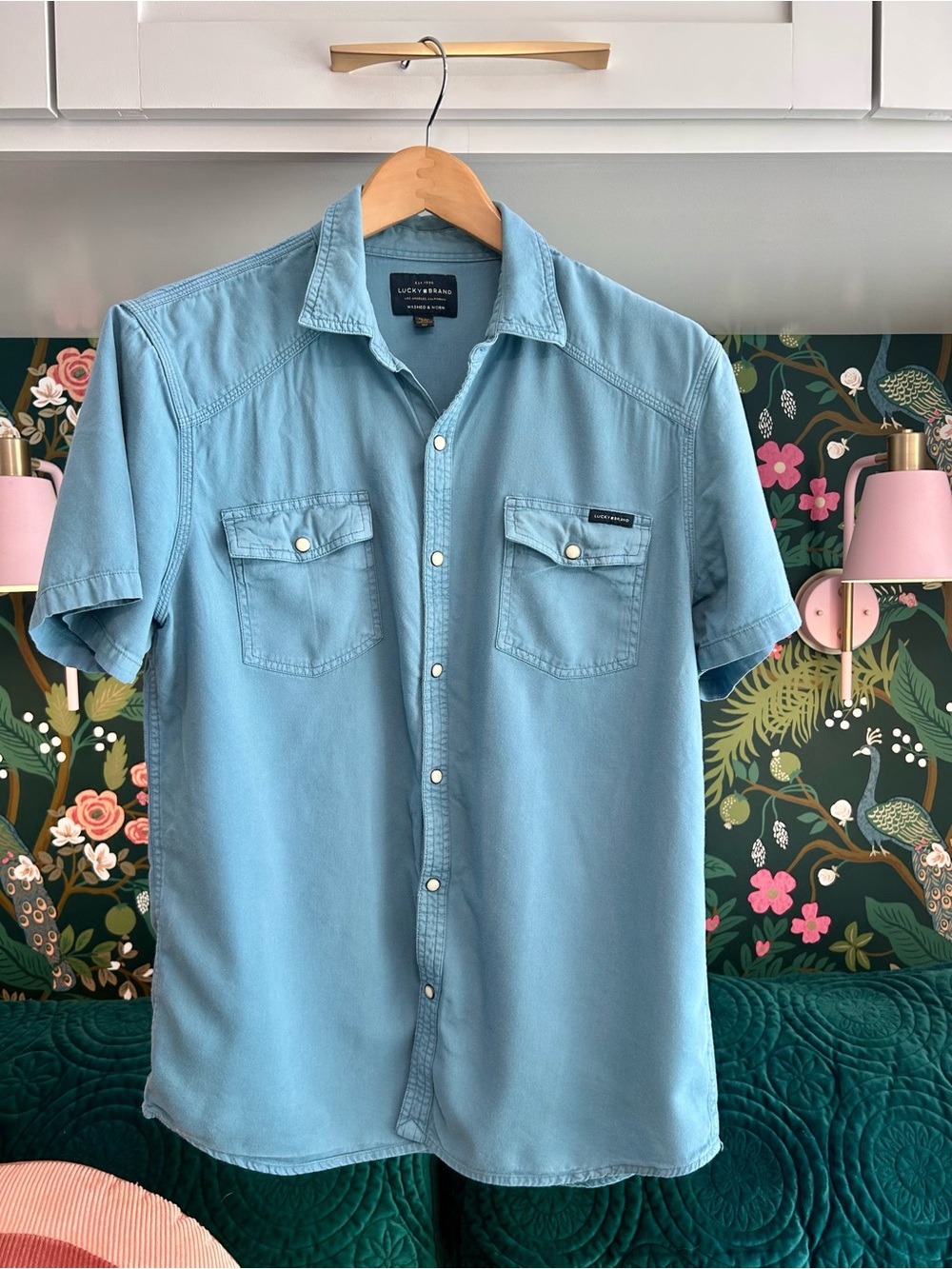 Lucky Brand Men’s Short Sleeve Button-Down Shirt in Light Blue